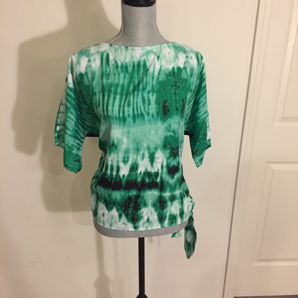 MICHAEL Michael Kors Green and White Tie-Dye Short Sleeve Top Small
